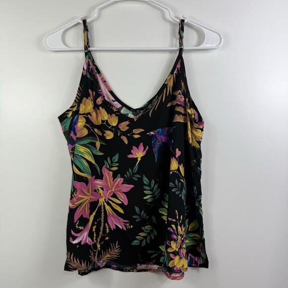New Tropical Cynthia Rowley Black Floral Bird Print Tank Top Small Dark Floral - Picture 9 of 10